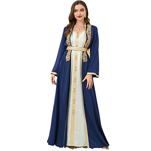 2-teiliges Set Abaya Kleid Dubai türkischer Kaftan muslimische Frauen Kaftan Kimono Cardigan Robe Ramadan, 02 Royalblue, L von Pohullan