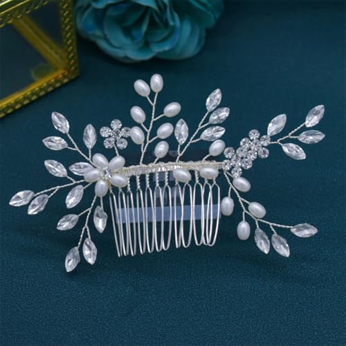 Brautkamm Gold-Silber Haarschmuck Hochzeit Kopfschmuck Strass Haarspangen Damen Tiara A467 Silber von Pohullan