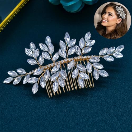Brautkamm Gold Silber Haarschmuck Hochzeit Kopfschmuck Strass Haarspangen Damen Tiara A499 Gold von Pohullan