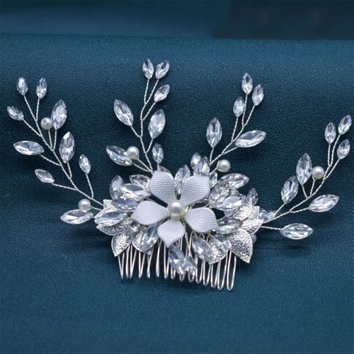 Brautkamm Gold-Silber Haarschmuck Hochzeit Kopfschmuck Strass Haarspangen Damen Tiara A510 Silber von Pohullan