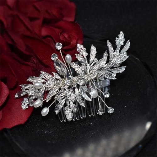 Brautkamm Gold-Silber Haarschmuck Hochzeit Kopfschmuck Strass Haarspangen Damen Tiara A83 Silber von Pohullan