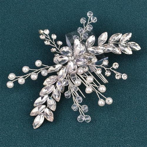 Brautkamm Gold-Silber Haarschmuck Hochzeit Kopfschmuck Strass Haarspangen Damen Tiara DZ150-Silber von Pohullan