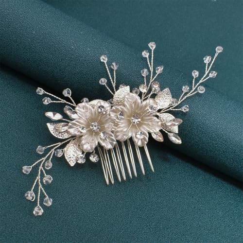 Brautkamm Gold Silber Haarschmuck Hochzeit Kopfschmuck Strass Haarspangen Damen Tiara DZ196 Silber von Pohullan
