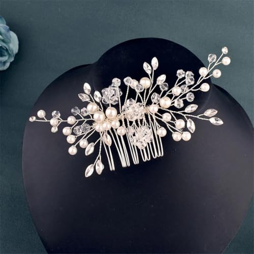 Brautkamm Gold Silber Haarschmuck Hochzeit Kopfschmuck Strass Haarspangen Damen Tiara DZ205-Silber von Pohullan