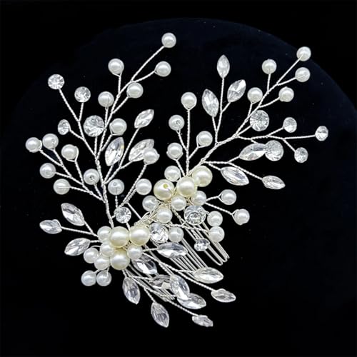 Brautkamm Gold-Silber Haarschmuck Hochzeit Kopfschmuck Strass Haarspangen Damen Tiara DZ216-Silber von Pohullan