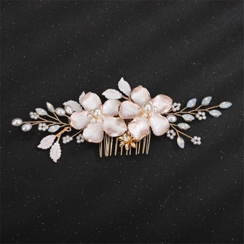 Brautschmuck Haarkamm Blume Strass Kopfschmuck handgefertigt Perle Hochzeit Kopfschmuck Gold von Pohullan