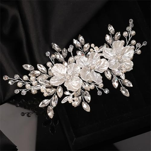 Brautschmuck Haarkamm Silber Strass Blume Braut Haarteile Perle Hochzeit Accessoires Silber von Pohullan