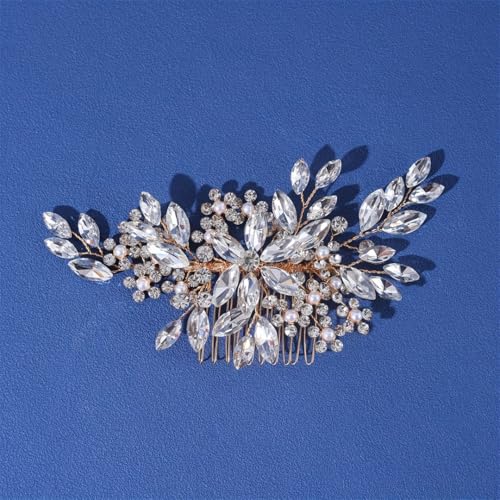 Hochzeit Blume Perle Haarkamm Pin Band Strass Haarnadel Stirnband Tiara Braut Haarschmuck Gold von Pohullan