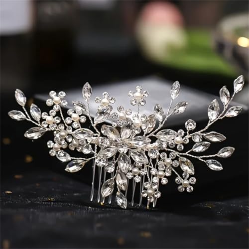 Hochzeit Blume Perle Haarkamm Pin Band Strass Haarnadel Stirnband Tiara Braut Haarschmuck Silber von Pohullan