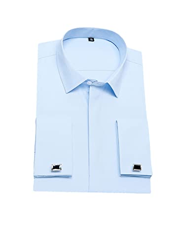 Klassisches Herren-Kleid Hemd Französische Manschetten Solid Business Formal Regular Office Arbeit Weiß Hemden, hellblau, M von Pohullan