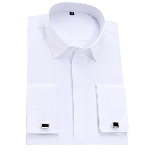 Klassisches Herren-Kleid Hemd Französische Manschetten Solid Business Formal Regular Office Arbeit Weiß Hemden, weiß, S von Pohullan