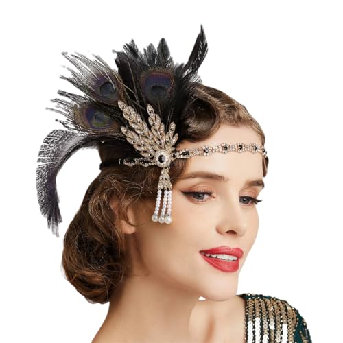 Pfauenfeder Stirnband 1920S Mädchen Kopfschmuck Mit Strass Quaste Party Haar Zubehör schwarz von Pohullan