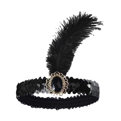 Pohullan 1920er Jahre Cosplay Stirnband Frauen Schwarz Feder Kopfbedeckung Maskerade Party Requisiten Haarschmuck A von Pohullan