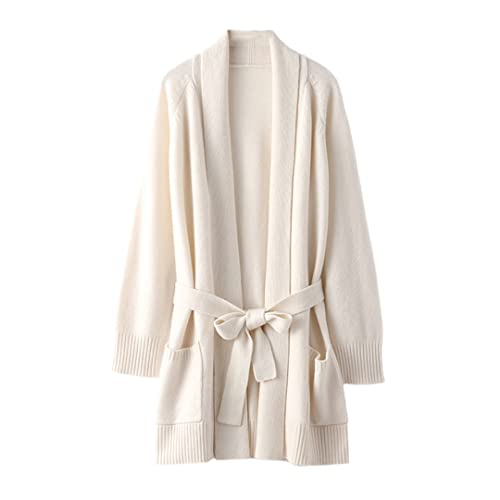 Pohullan Cashmere Cardigan Strickpullover Damen Weiche Lose Strickjacken Einfarbig Dicker Pullover, weiß, XXX-Large von Pohullan