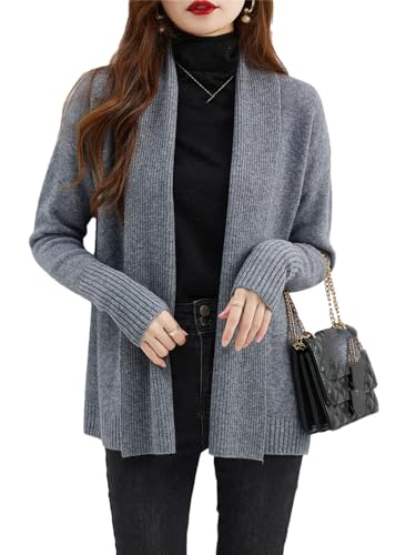 Pohullan Damen Strickjacken Merinowolle Pullover Mode Warm Weich Langarm Strickcardigan Pullover, gray9, XL von Pohullan