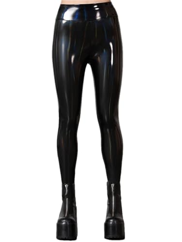 Pohullan Frauen Stretch Bodycon Pu Leder Hosen Hohe Taille Nahtlose Leggings PVC Slim Bleistift Hosen, Ein Stil, XS von Pohullan