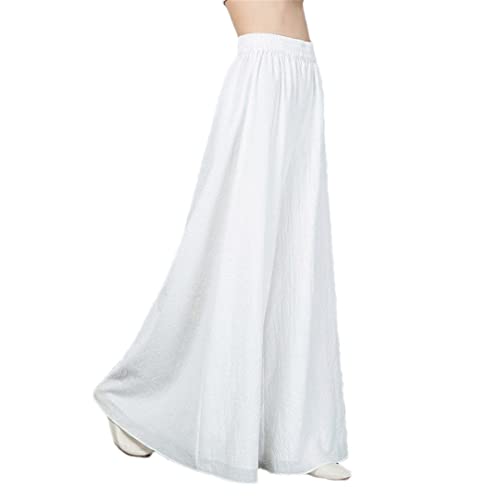 Pohullan Frühling Sommer Chiffon Weite Bein Hose Damen Hohe Taille Lose Hosenrock, weiß, 52 von Pohullan