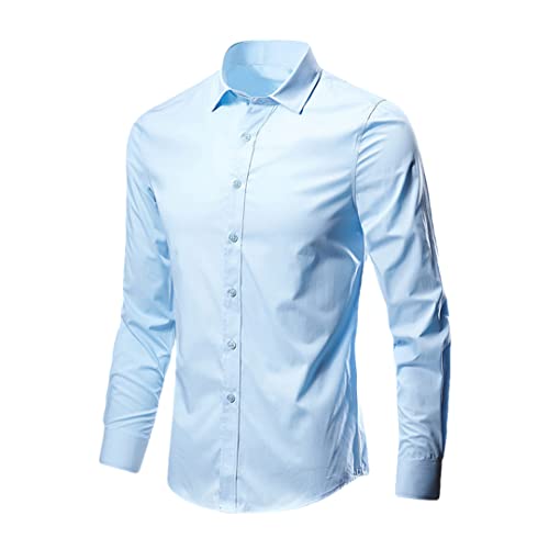 Pohullan Herren Business Arbeitskleid Hemd Slim Fit Schwarz Weiß Anzughemden Herren Knopfleiste Hemd, himmelblau, XL von Pohullan