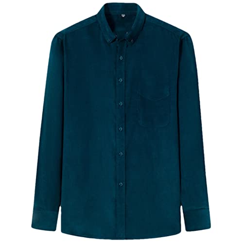 Pohullan Herren Regular Fit Langarm Cordhemd Einzeltasche Arbeit Freizeit Button-Down Shirts, 555, XXL von Pohullan