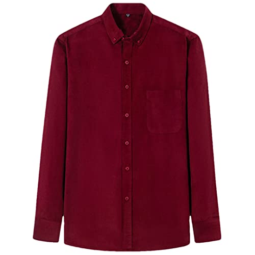 Pohullan Herren Regular Fit Langarm Cordhemd Einzeltasche Arbeit Freizeit Button-Down Shirts, rot, XL von Pohullan