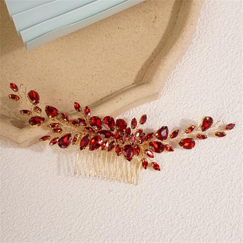 Strass Braut Haarkamm Hochzeit Accessoires Kopfschmuck Brautjungfer Party Kopfschmuck Haar Tiara Rot von Pohullan
