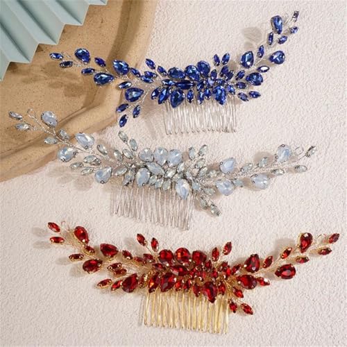 Strass Braut Haarkamm Hochzeit Accessoires Kopfschmuck Brautjungfer Party Kopfschmuck Haar Tiara Weinrot von Pohullan