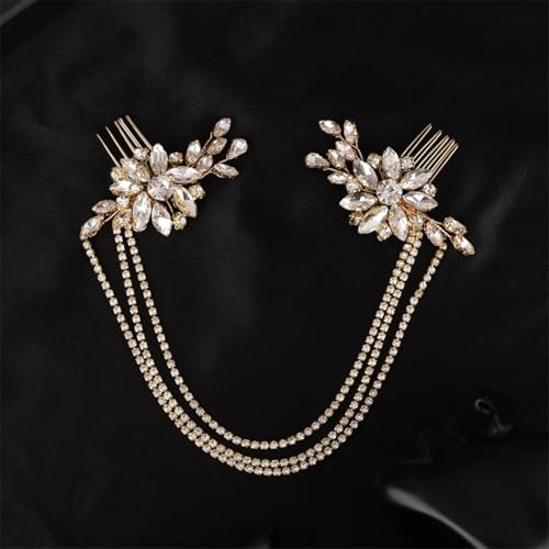 Strass Braut Haarkamm Stirnband handgefertigt Party Braut Hochzeit Haarschmuck Kopfschmuck Tiara Gold von Pohullan