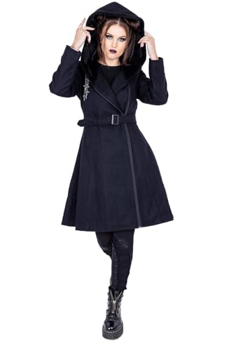 Poizen Industries Mantel Nerio Coat Gothic Goth Fit-N-Flare Langmantel Kapuze, Größe:L von Poizen Industries