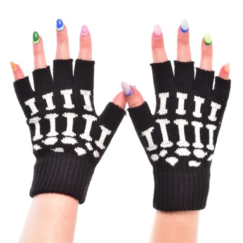 Poizen Industries Schwarz Gotisch Grunge Halloween Skelett Fingerlos Handschuhe von Poizen Industries