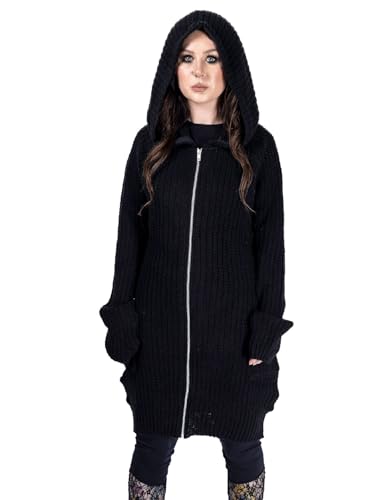 Poizen Industries Strickjacke Esther Cardigan Schwarz Grunge Punk Zipfelkapuze, Größe:L von Poizen Industries