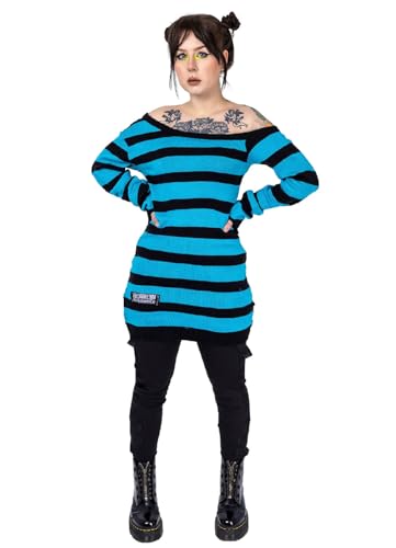 Poizen Industries Strickpullover Camden Blau Punk Gothic Goth Gestreift, Größe:L von Poizen Industries