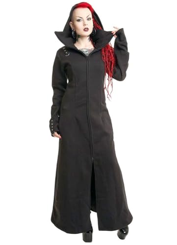 Poizen Industries Sweatmantel Raven Maxi Coat Fleece Gothic Schnürung, Größe:S von Poizen Industries