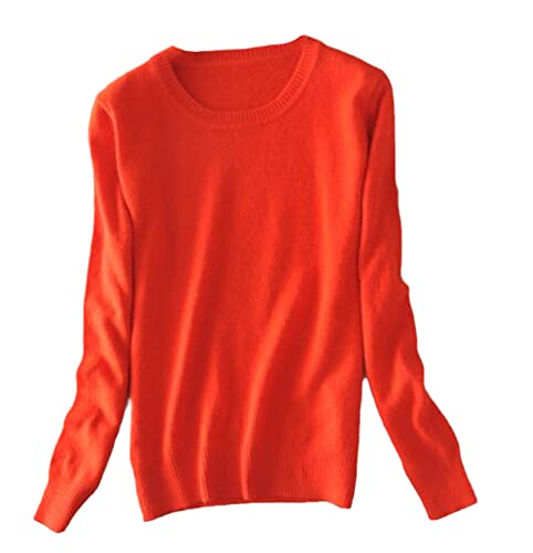 Damen Pullover Kaschmir Pullover O-Ausschnitt Langarm Sweater Knit Sweater, Orange/Rot, M von Pokem&Hent