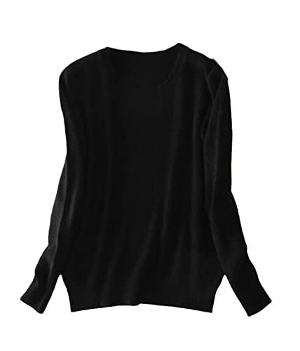 Damen Pullover Kaschmir Pullover O-Ausschnitt Langarm Sweater Knit Sweater, Schwarz , M von Pokem&Hent