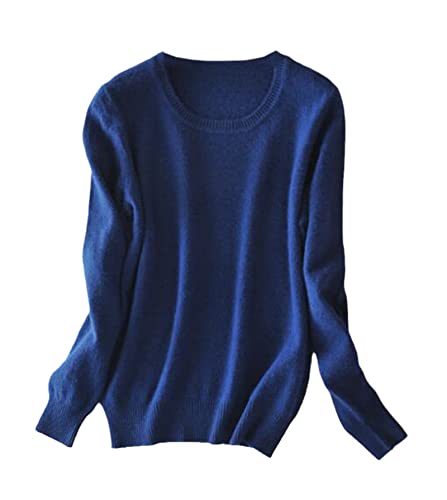 BeerMmay Damen Pullover Kaschmir Pullover O-Ausschnitt Langarm Sweater Knit Sweater, Denim-blau, L von BeerMmay