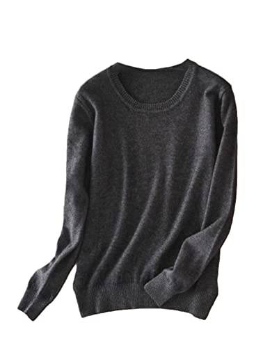 Damen Pullover Kaschmir Pullover O-Ausschnitt Langarm Sweater Knit Sweater, dunkelgrau, M von Pokem&Hent