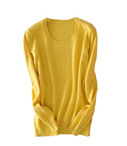 Damen Pullover Kaschmir Pullover O-Ausschnitt Langarm Sweater Knit Sweater, gelb, M von Pokem&Hent