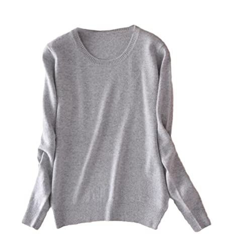 BeerMmay Damen Pullover Kaschmir Pullover O-Ausschnitt Langarm Sweater Knit Sweater, hellgrau, L von BeerMmay