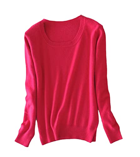 Damen Pullover Kaschmir Pullover O-Ausschnitt Langarm Sweater Knit Sweater, rosarot, XL von Pokem&Hent