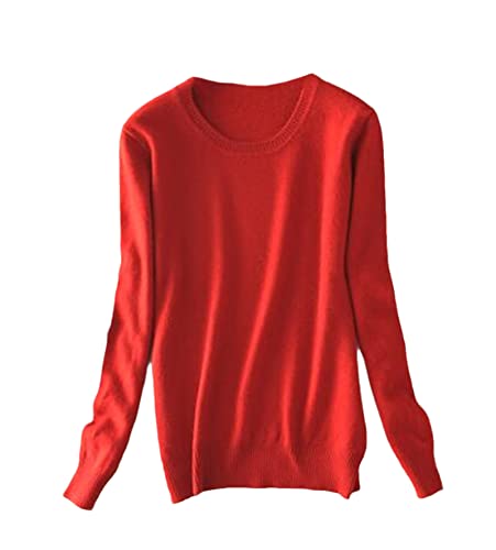 Damen Pullover Kaschmir Pullover O-Ausschnitt Langarm Sweater Knit Sweater, rot, M von Pokem&Hent