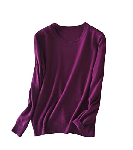 BeerMmay Damen Pullover Kaschmir Pullover O-Ausschnitt Langarm Sweater Knit Sweater, violett, L von BeerMmay
