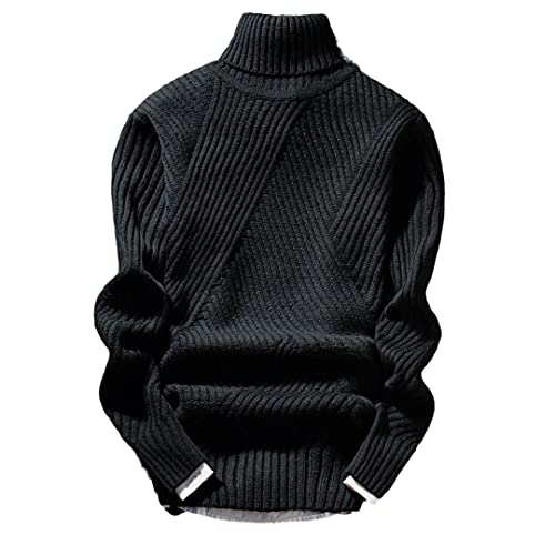 Herren Pullover Winter Dicken Warm Herren Strickpullover Herren Rollkragenpullover, Schwarz , X-Large von Pokem&Hent