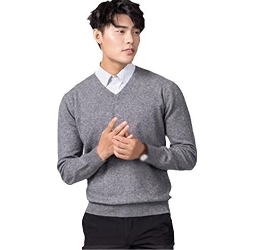 Kaschmir Baumwolle Pullover Herren Herbst und Winter Strickpullover Robe Pullover Herren Rundhals Sweater, Dunkelgrauer V-Ausschnitt, XX-Large von Pokem&Hent