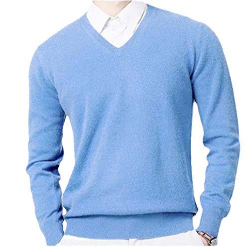 Kaschmir Baumwolle Pullover Herren Herbst und Winter Strickpullover Robe Pullover Herren Rundhals Sweater, Himmelblauer V-Ausschnitt, XXXL von Pokem&Hent