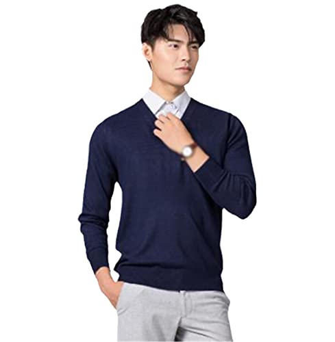 Kaschmir Baumwolle Pullover Herren Herbst und Winter Strickpullover Robe Pullover Herren Rundhals Sweater, Marineblauer V-Ausschnitt, Medium von Pokem&Hent