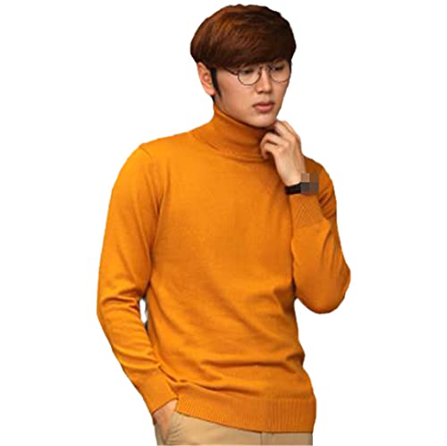 Kaschmir Rollkragenpullover Herren Herbst/Winter Rollkragen Langarm Reine Farbe Pullover Herren, Orange, Large von Pokem&Hent