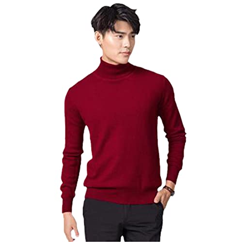 Kaschmir Rollkragenpullover Herren Herbst/Winter Rollkragen Langarm Reine Farbe Pullover Herren, burgunderfarben, Medium von Pokem&Hent