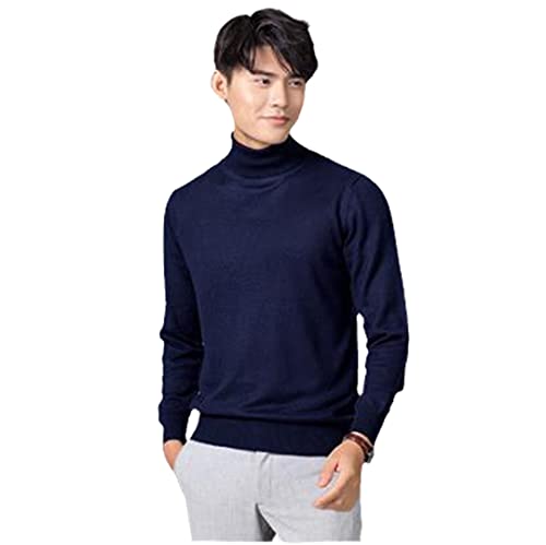 Kaschmir Rollkragenpullover Herren Herbst/Winter Rollkragen Langarm Reine Farbe Pullover Herren, marineblau, Large von Pokem&Hent