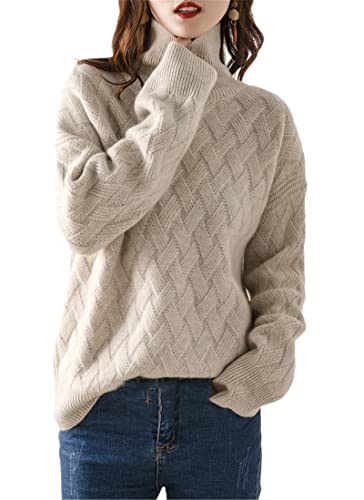 Pokem&Hent Herbst und Winter Oversized Strickpullover Rollkragen Damen Sweater Dicker Kaschmir Pullover, Reis Kamel, M von Pokem&Hent