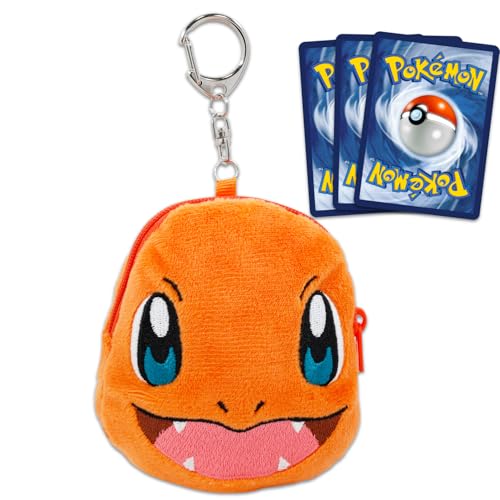 Charmander Münzgeldbörsen-Set – Bündel mit 10,2 cm Pokemon-Mini-Tasche mit Schlüsselanhänger und Pokemon-Karten | Charmander Münzbörse für Damen von Pokémon